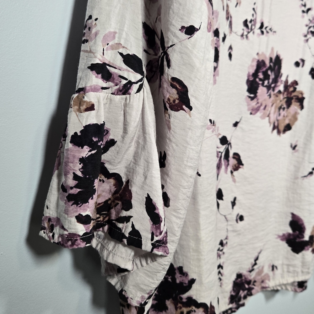 J Jill Purple‎ Floral Print Blouse Flowy Top Size XL Three Quarter Length Sleeve - Picture 8 of 11